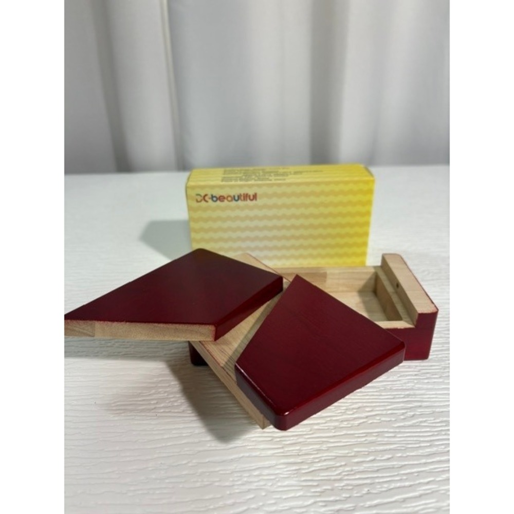 Wooden Puzzle Box Secret Hidden Compartment Brain Teaser Burgundy S0033 - ABCD‎